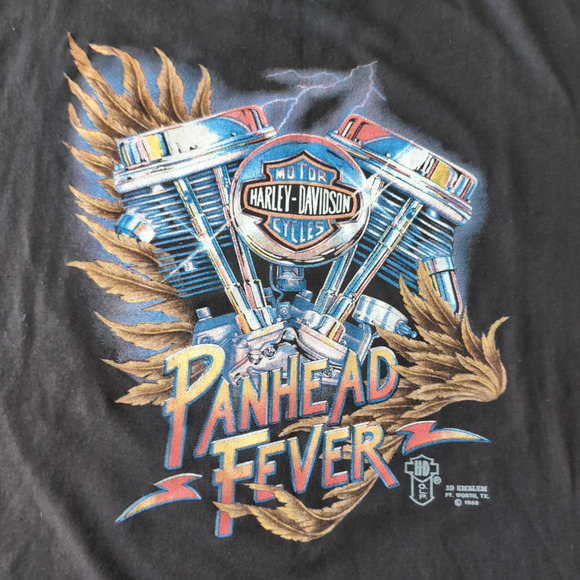 Vintage 1988 Harley Davidson 3D Emblem T Shirt XL 80s Panhead Fever Oklahoma - Picture 3 of 10